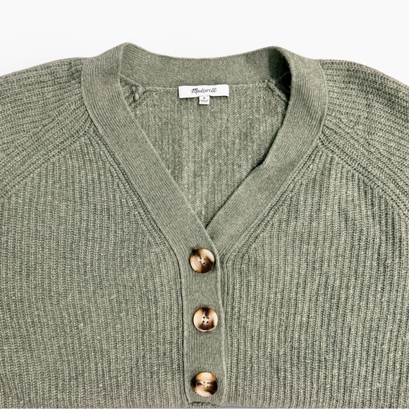 Madewell Lyle Merino Wool Blend Ribbed Henley Sweater Sage Green Medium - Picture 3 of 8